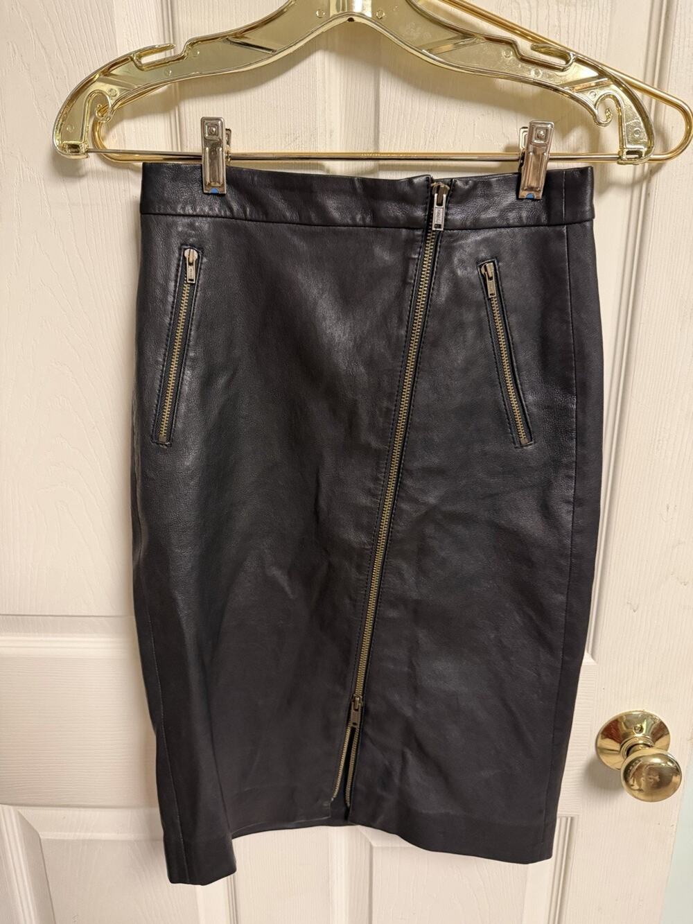 J.Crew midi skirt leather Moto Asymmetrical Black Ant Xs 00 24x23 High Waisted